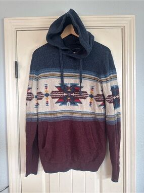 Men's American Eagle Southwest Hooded Sweater - Blue, Cream & Burgundy